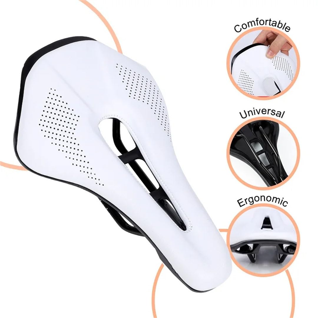 Selle De Vélo Creuse Résistante – Nylon, Acier, Cuir EVA – Dimensions 26x13,5 Cm – Noir, Blanc, Bleu, Rouge