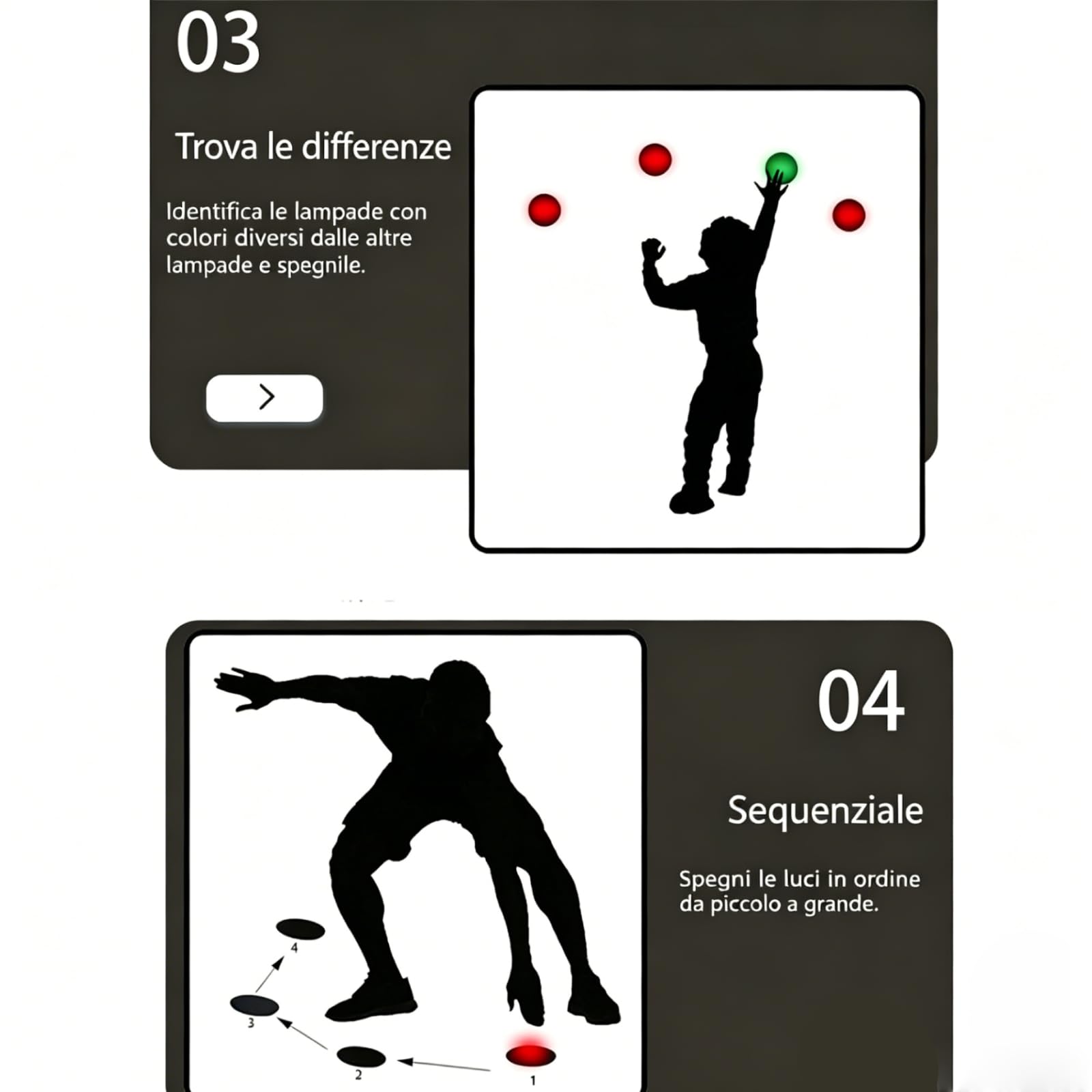 Luci di Reazione per Allenamento, 6 Colori, 4 modalità di Controllo Ricarica, Lampada di Allenamento per Scherma, Pallacanestro e Calcio