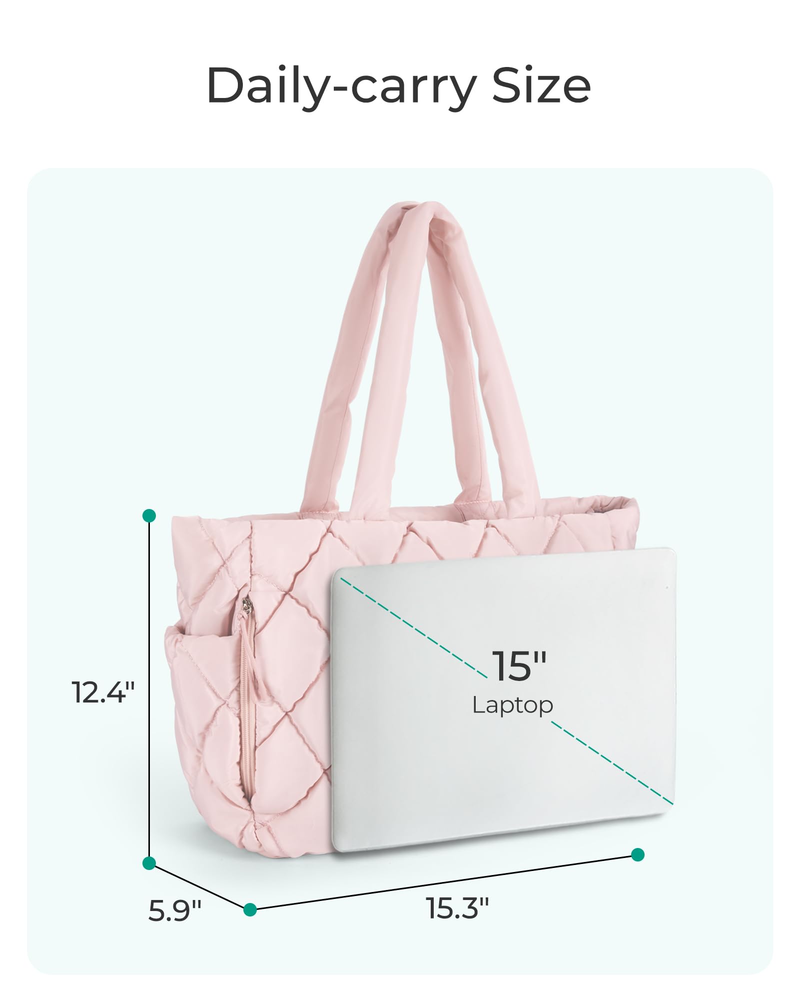 BAGSMART Tote Bag for Women, Quilted Puffer Tote Bag with Compartments, Shoulder Handbag Work Bag with Zipper for Travel