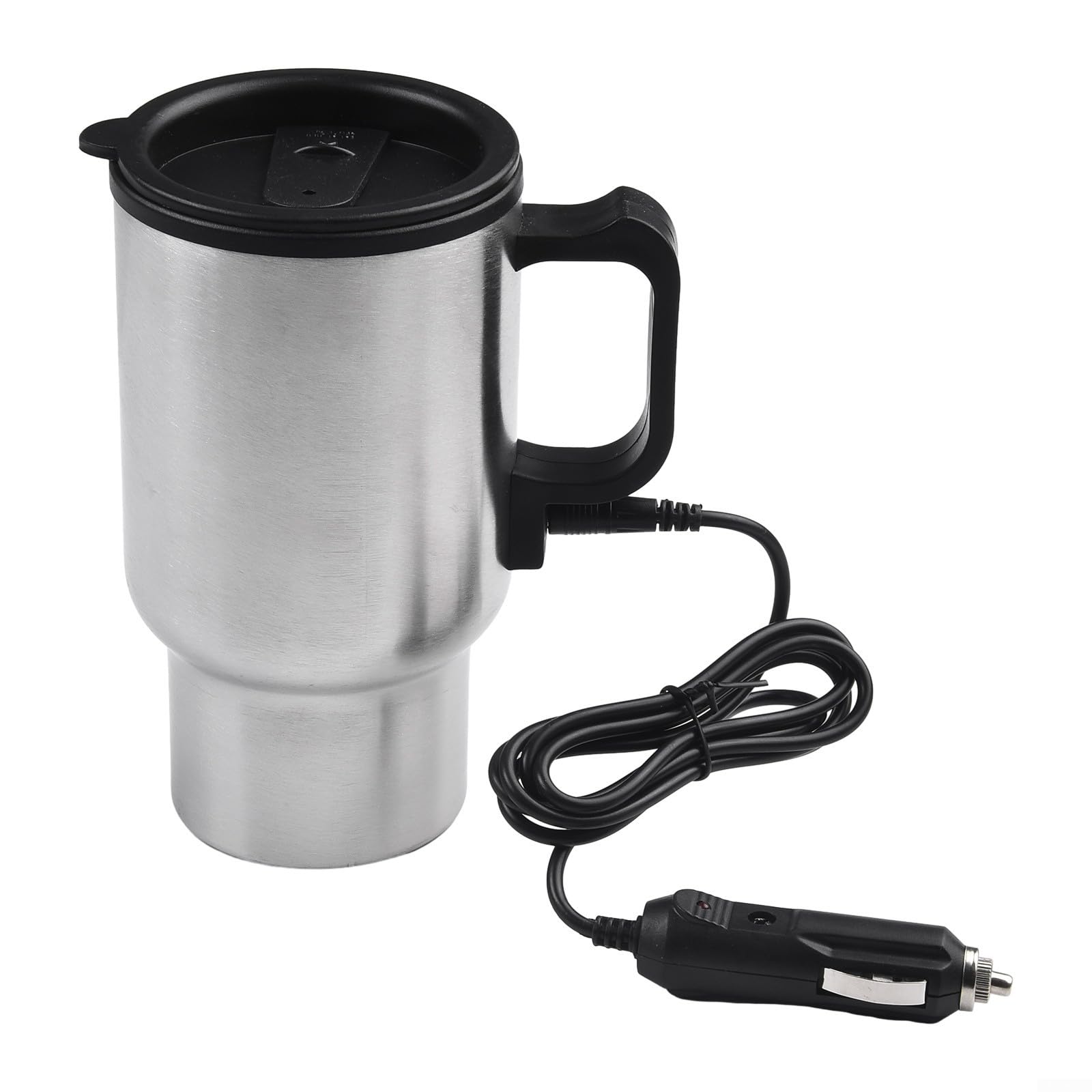 Stainless Steel 450ml 12V Car Electric Heated Travel Mug with Vacuum Insulation and Silicone Seal Lid, Fits Most Cup Holders for Road Coffee or Tea