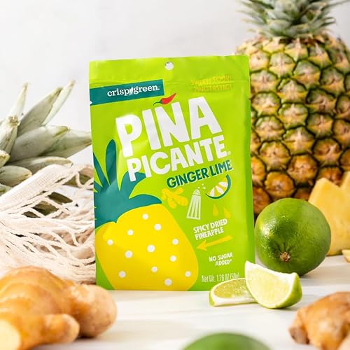 Miniatura 7 de Crispy Green Piña Picante, piña seca de jengibre y lima, aperitivos saludables de frutas reales, 1.76 onzas, 12 bolsas de una sola porción