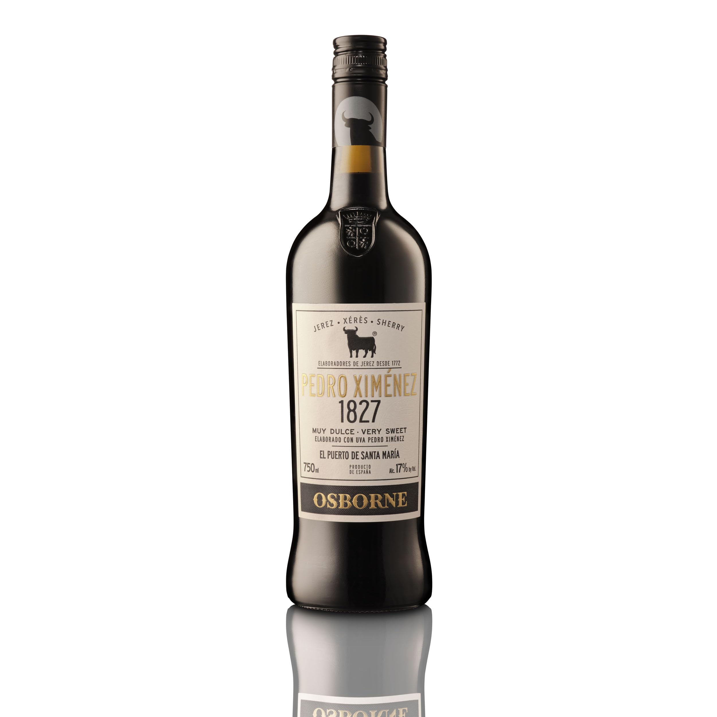 Osborne Sherry Pedro Ximenez 1827 – Hochwertiger, süßer Sherry, hergestellt nach dem Solera-Verfahren aus Andalusien in Spanien mit 17% vol. (1 x 0,75l)