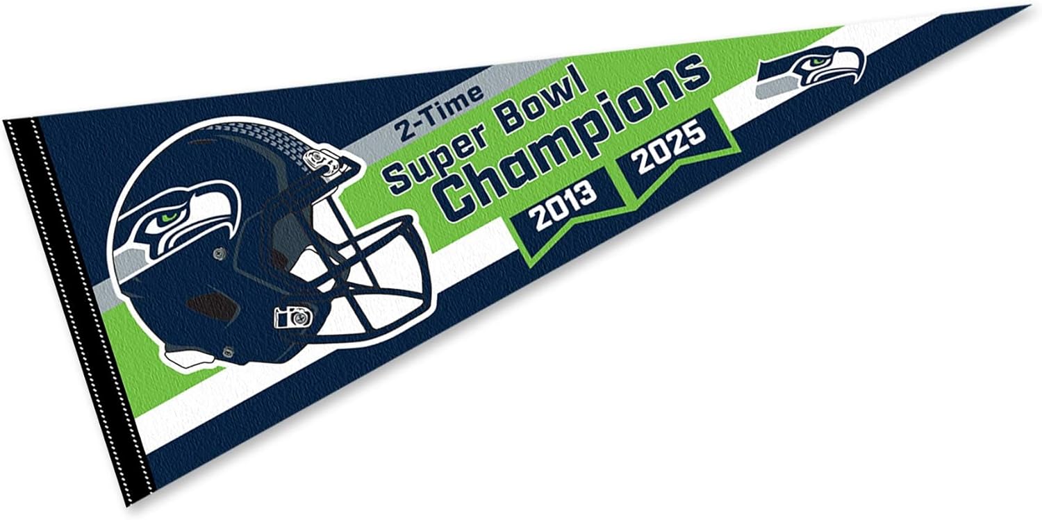 Seahawks Super Bowl LX and 2 Time Champions Full Size Large Pennant