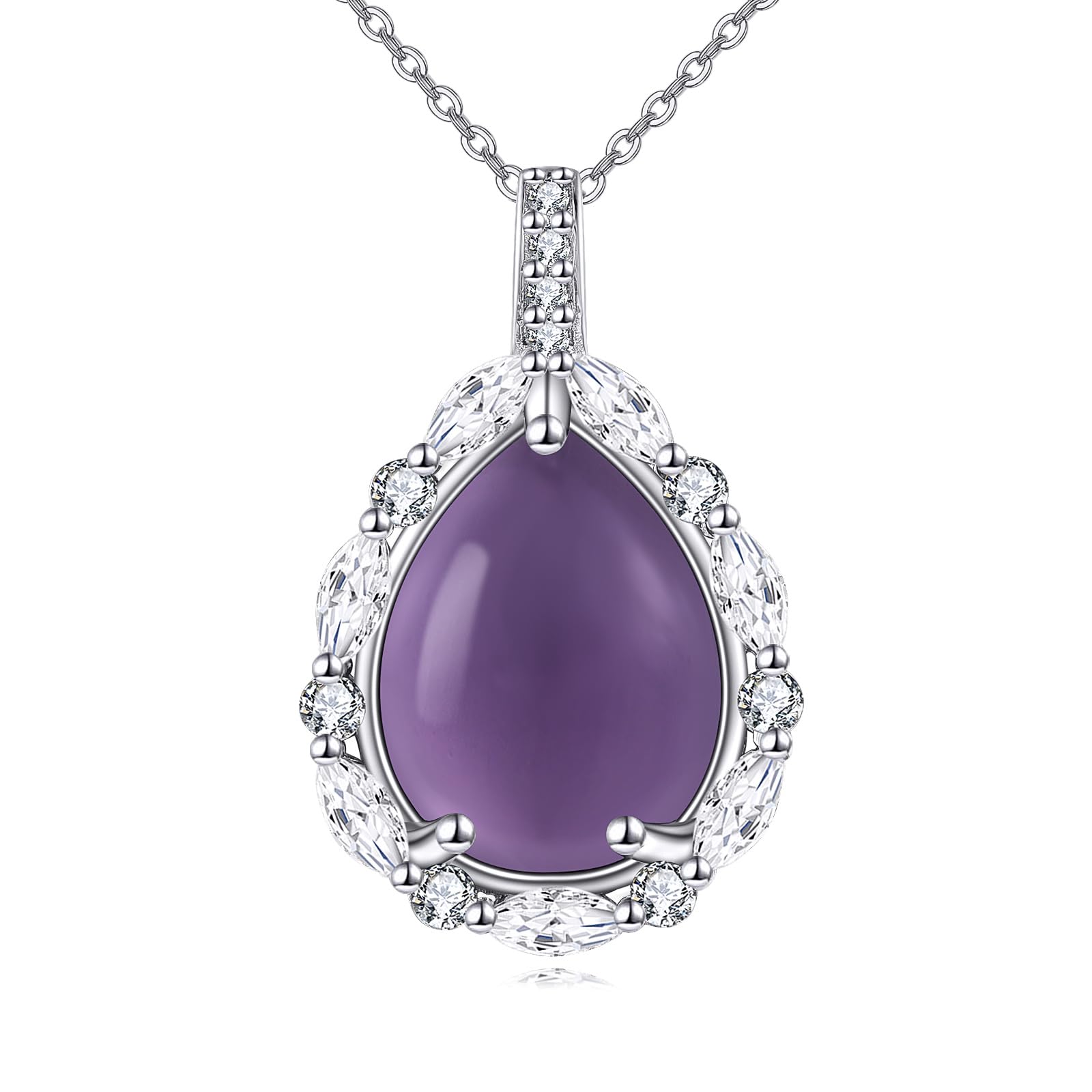 YAFEINI 925 Sterling Silber Edelstein Kette Lapislazuli/Peridot/Amethyst/Schwarzer Onyx/Türkis/Larimar/Moosachat Anhänger Halskette Naturstein Tropfen Kette Schmuck Geschenk für Damen