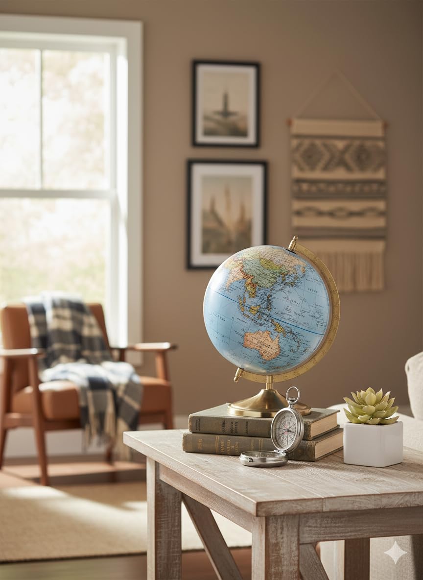 GLOBE DADDY Rotating 10 Inch World Globe with Gold Metal Arc and Stand for Show pieces for Home Décor, Office Decor and Decorations items,Study Table decor Items, Birthday, Party Gifts and Aniversary. 1