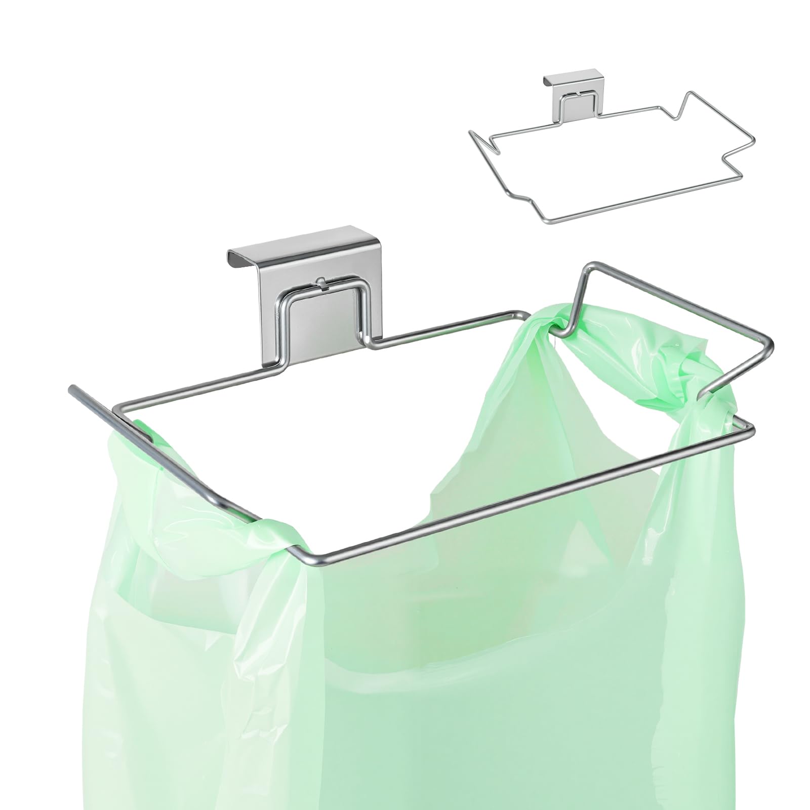 MUNEK 2Pack Trash Bag Holder for Kitchen Cabinet Door and Cupboards, Stainless Steel Plastic Bag Holder Under Sink, Garbage Bag Dispenser, Kitchen