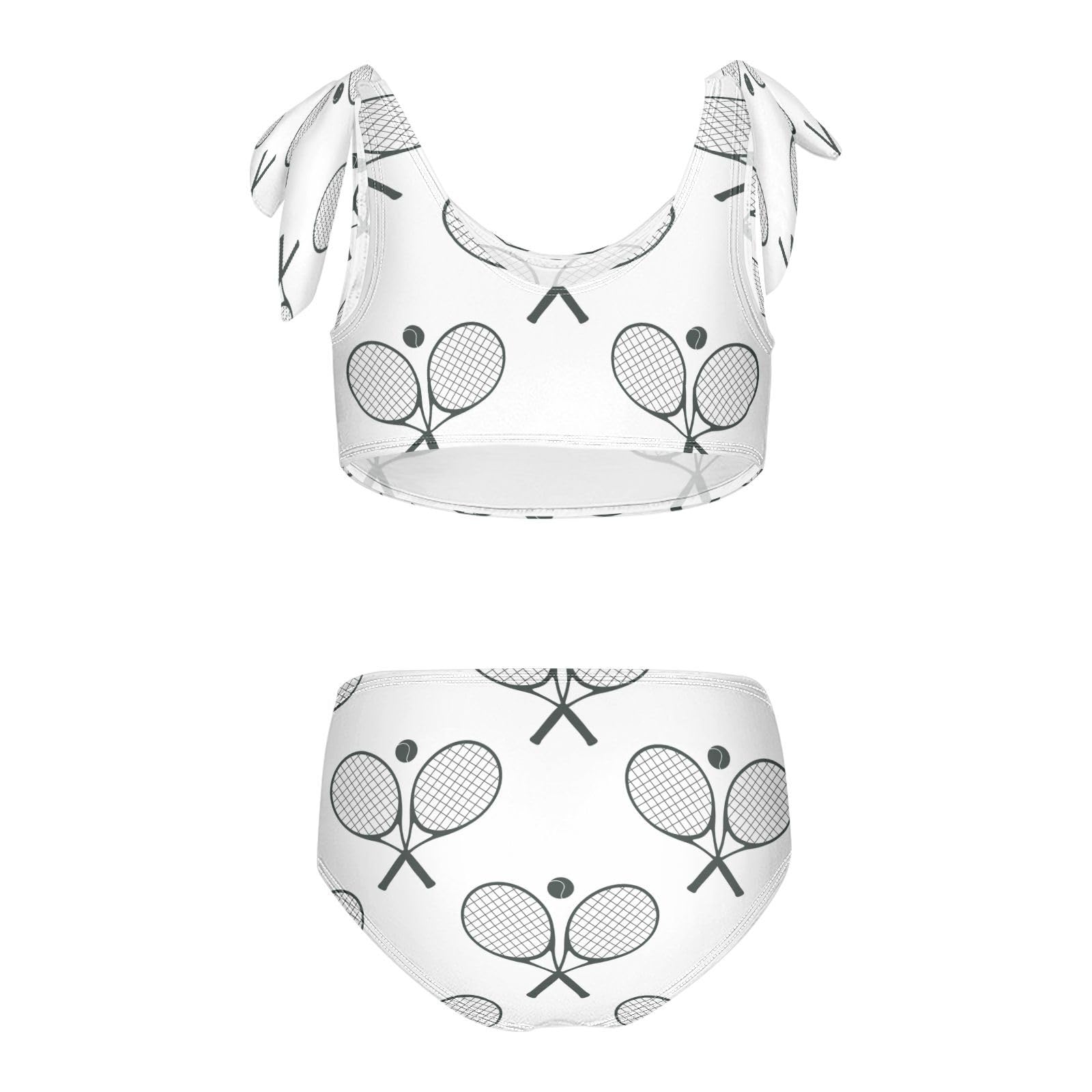 Black Tennis Rackets Balls Girls Swimsuits 2 Piece Swimwear Bikini Set Beach Bathing Suit for Summer Girl Kids 3T