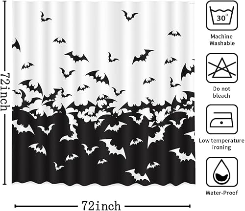 Miniatura 7 de MEHOFOND Cortina de ducha de murciélagos espeluznantes para Halloween, diseño de murciélago volador, cortina de baño decorativa de Halloween,
