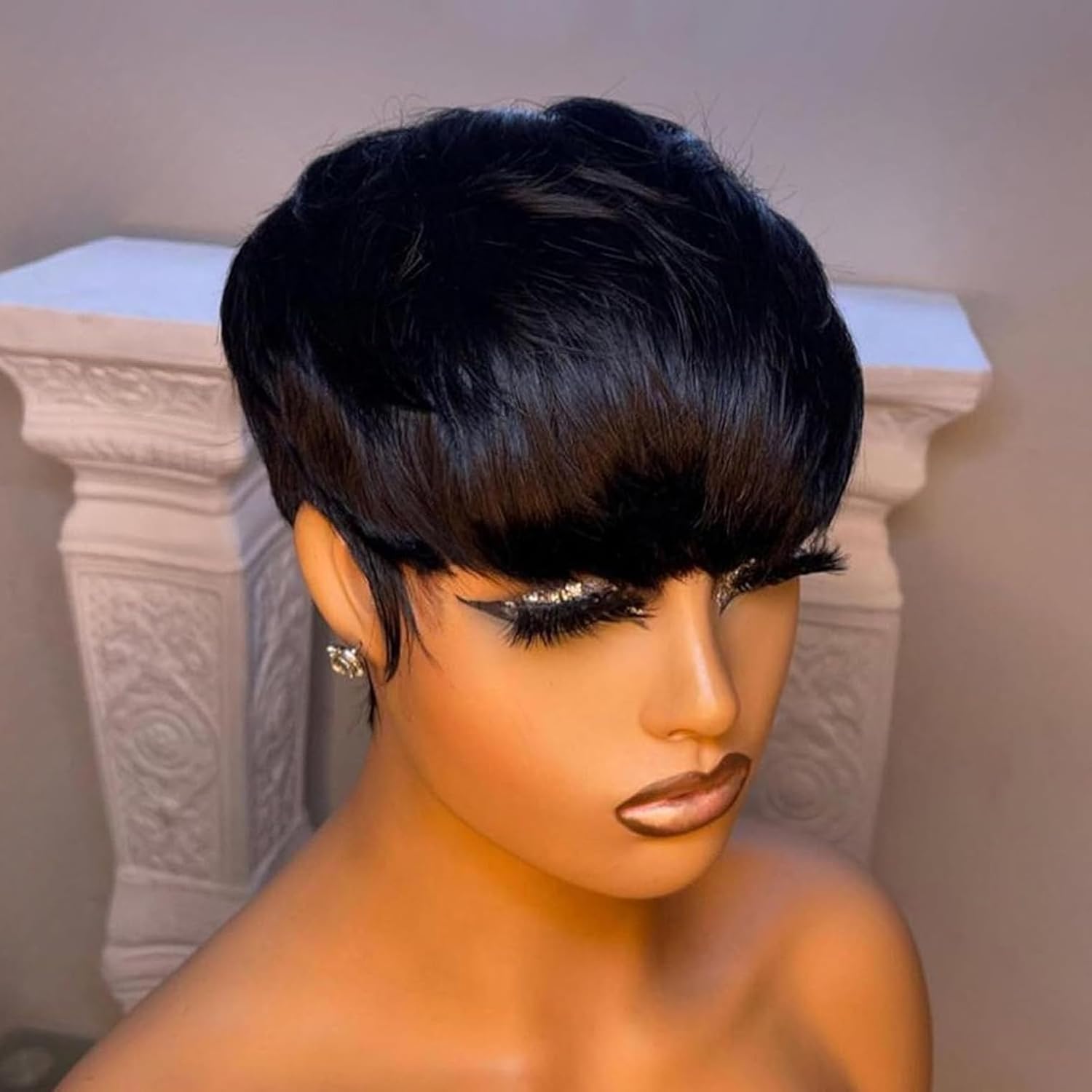 VRZ Pixie Cut Wig for Black Women Human Hair Pixie Wigs for Women Straight Black Color Human Hair Layered Gluless Full Machine Made Short Wigs for Black Women Daily Use