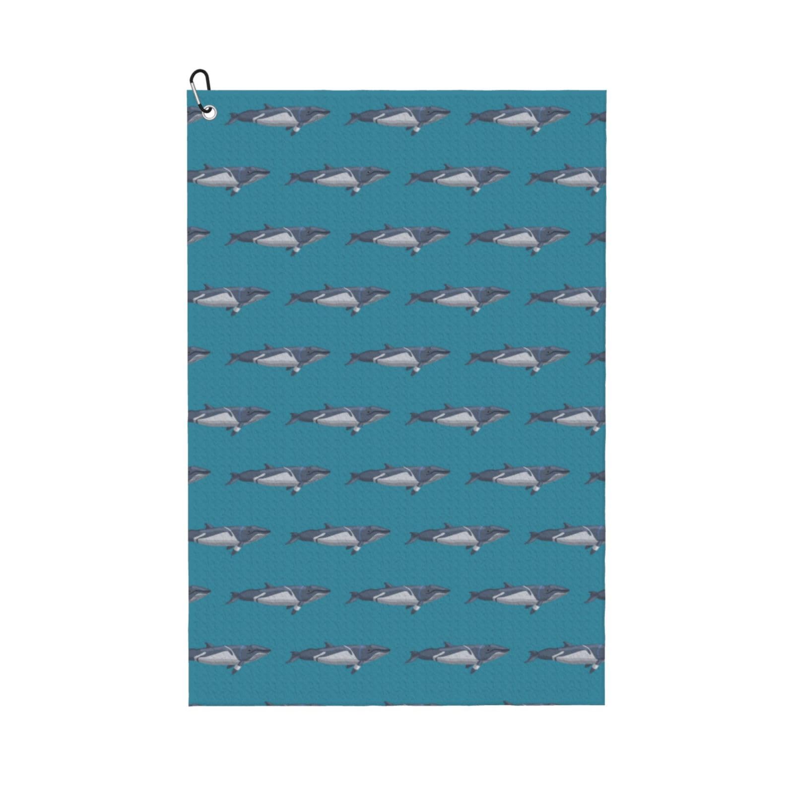 AOOEDM Cartoon Whale Print Golf Towel with Carabiner Clip Absorbent Microfiber Golf Towel for Cleaning Golf Ball Club Putter Iron for Golf Bag Trolly Belt Loop 16" X 24"