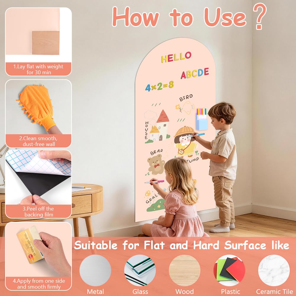 Pizarra Magnetica Infantil 44,5x100cm Papel Adhesivo Pared Tablero Autoadhesivo Recortable con Rotuladores Magnéticos