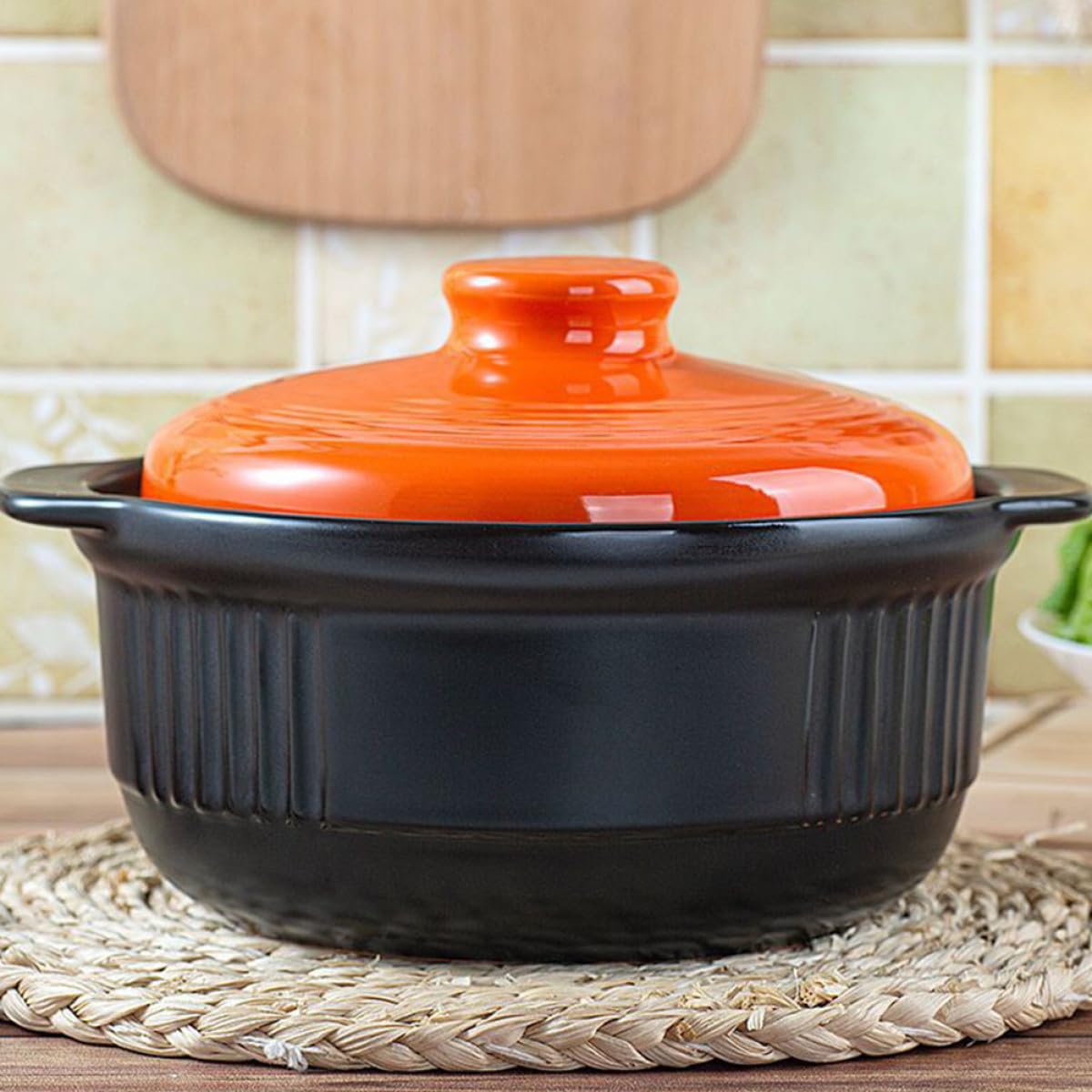 Keramiktopf 2355ml Orange, Hitzebeständiger Auflauf | Keramik, ein Stück Geformt, Dampfventildeckel, Wärmeleitung, für Bibimbap und Nudeln