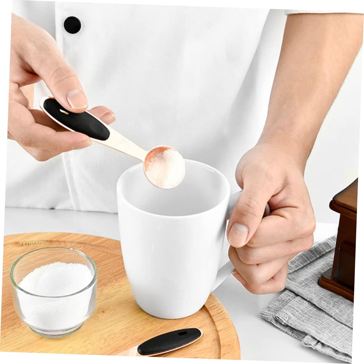 SOLUSTRE 2sets High Grade Stainless Steel Scale Spoon Set Gold Kitchen Bakeware Long Handles Measuring Spoons Set