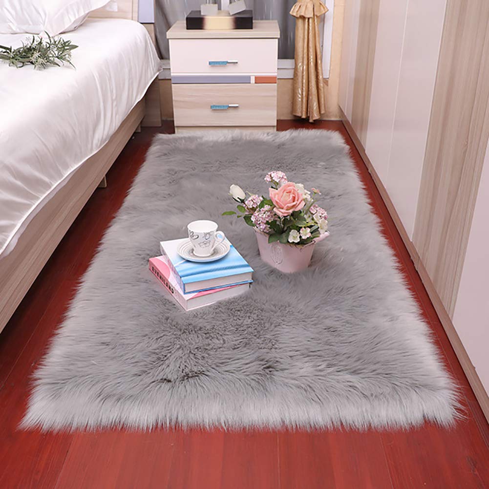 Tapis 40x80cm, Longhair Décoratif Coussin de Chaise, Qualité Premium Antidérapant, pour Chambre à Coucher, Salon, Crèche - Gris