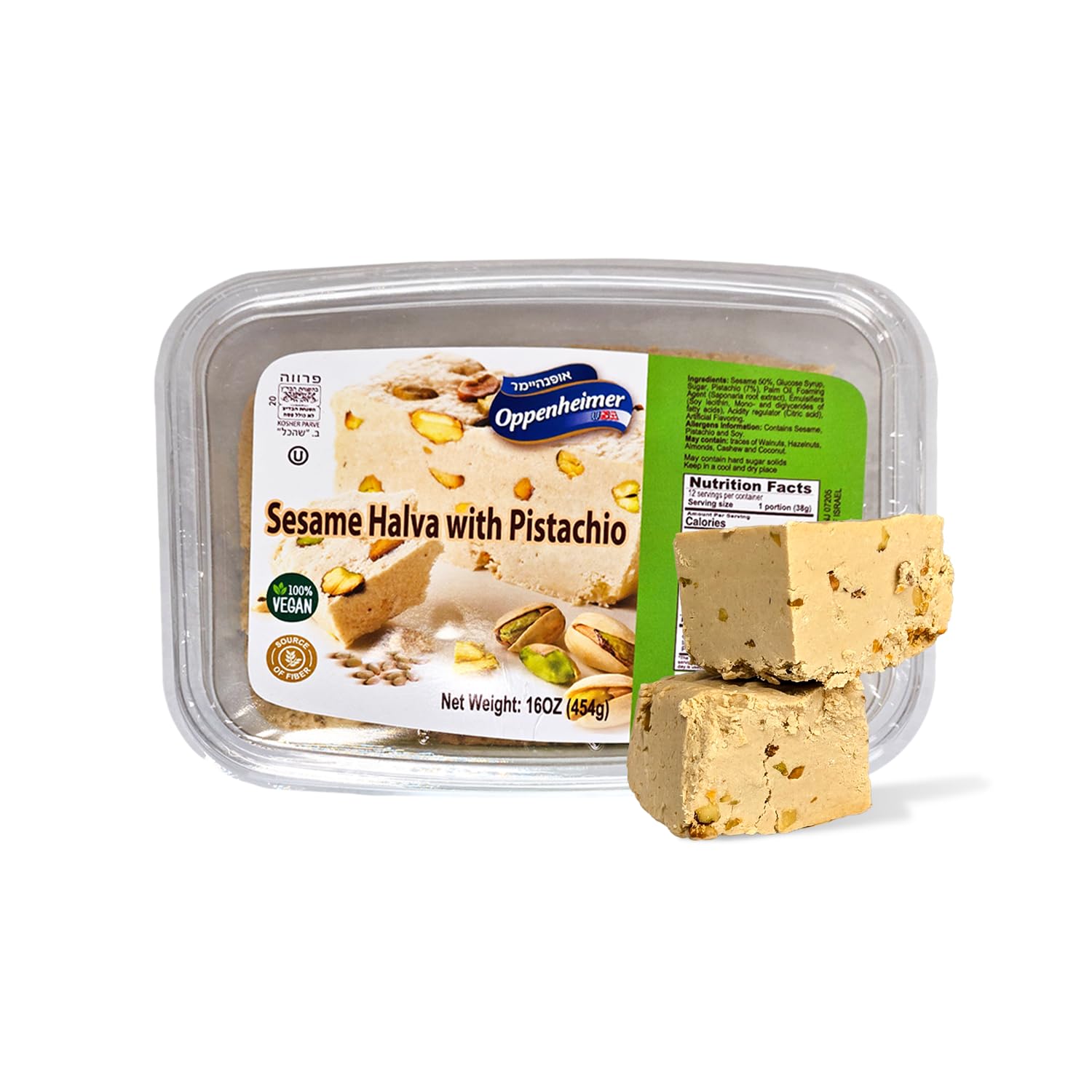Sesame Halva with Pistachio – Delicious Sweet Israeli Snacks Sesame Tahini Treat Bars for Melt-in-Your Mouth Delight – Perfect Halva Pistachio for Any Occasion – Vegan, Kosher – 16OZ (454g)
