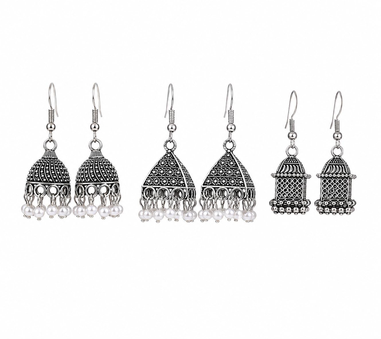 ROENT Jewellery Oxidized Silver Jhumka Earrings Combo Pack of 3-picture-26