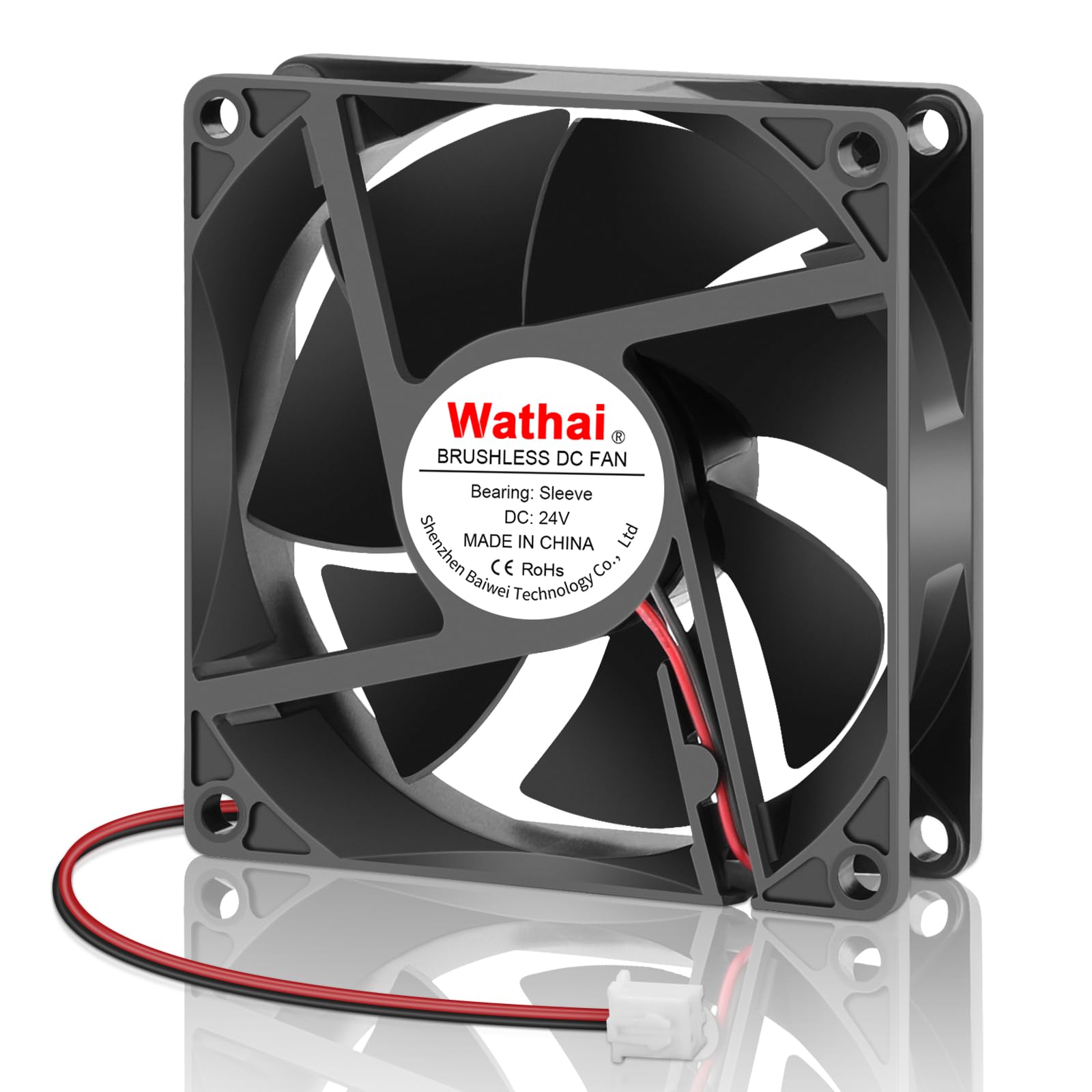 Wathai 80mm DC Cooling Fan 24V 2Pin 80x20mm, 3.14"L x 3.14"W x 0.787"H, 2800RPM, 3CFM, Compatible with Inverter, 3D Printer, Amplifier, Refrigerator,
