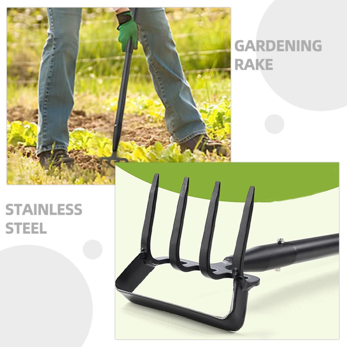 Rastrillo de Deshierbe para Jardín, Azada de Acero Inoxidable Negro | Herramienta Manual para Labrar, Aflojar Tierra y Abrir Zanjas, Uso de Jardinería, Formato Pequeño