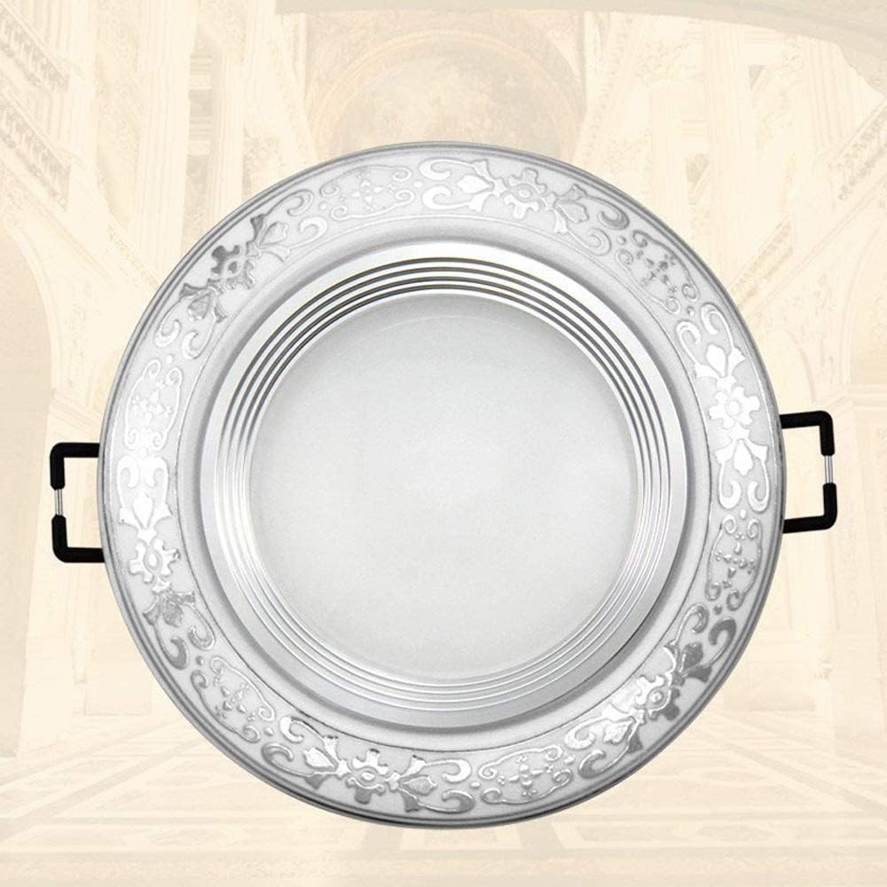 Spotlight，European Ceramics Led Downlight for Ceiling Aluminum Commercial Show round Embedded Ceiling Panel Light Household Illumination Energy Saving Panel Light Recessed Outdoor/Silver-Wa