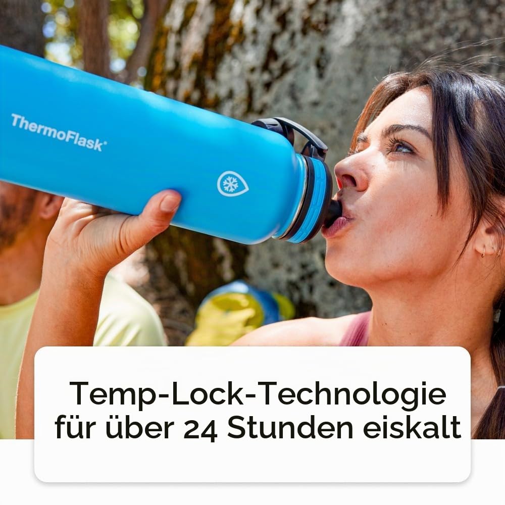 ThermoFlask Flasche mit Auslaufdeckel, Edelstahl-Wasserflaschen mit doppelwandiger Isolierung und BPA-freiem Auslaufdeckel, auslaufsichere, wiederverwendbare Flaschen und Deckel, 680 ml, Maya-Blau