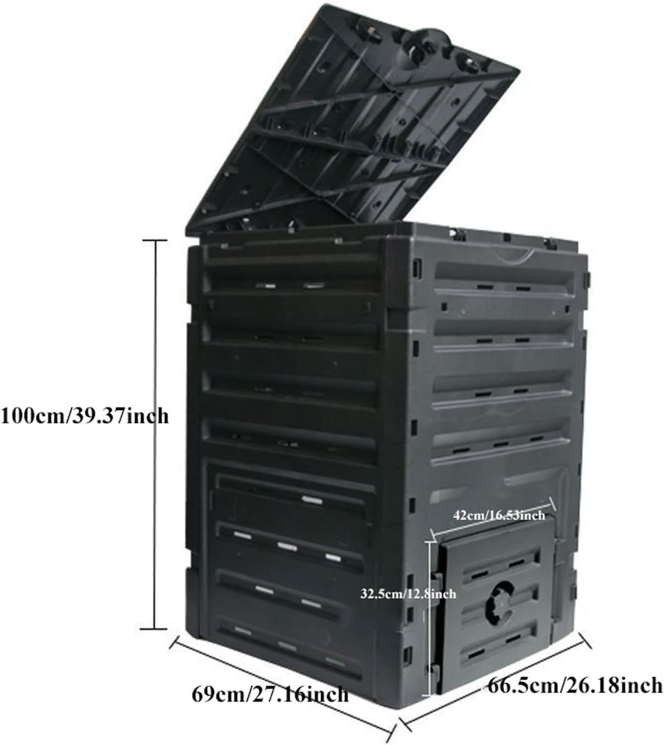 Kitchen Compost Bin, Large Capacity Garden Compost Bin, 450L, BPA Free, Easy to Assemble, Outdoor Compost Bin Quick Creation of Fertile Soil, Saving Household Waste, Black Comp