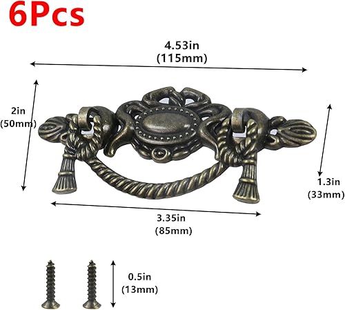 Miniatura 7 de Geesatis 10 manijas para cajones de gabinete, aleación de zinc, pomos decorativos para muebles, con tornillos de montaje, tono bronce y longitud de