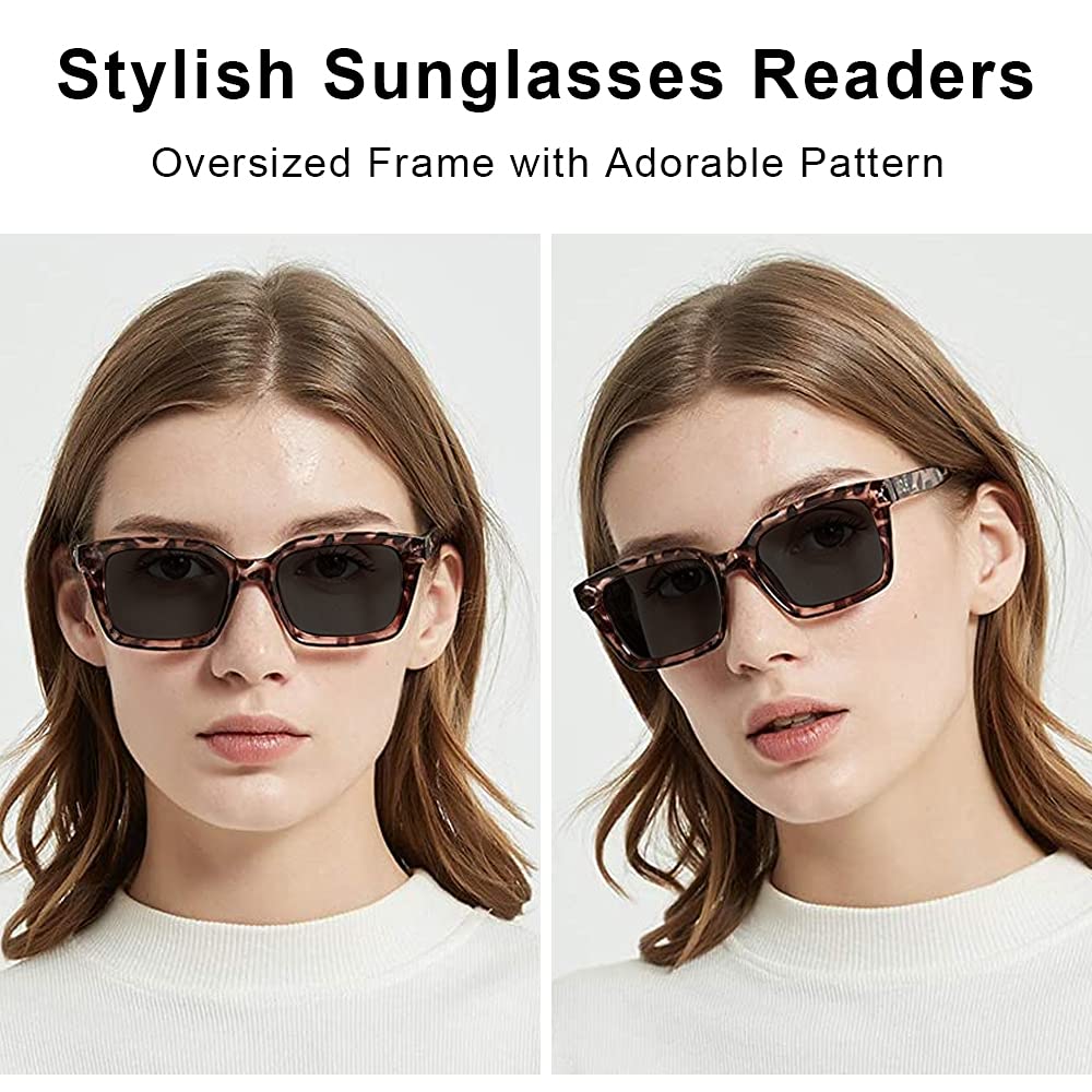 JiSoo Reading Sunglasses 2.75 Women Ladies Oversized Tortoiseshell Reading Sun Glasses Sun Readers for Outdoor NOT Bifocal,Leopard Brown - Image 2