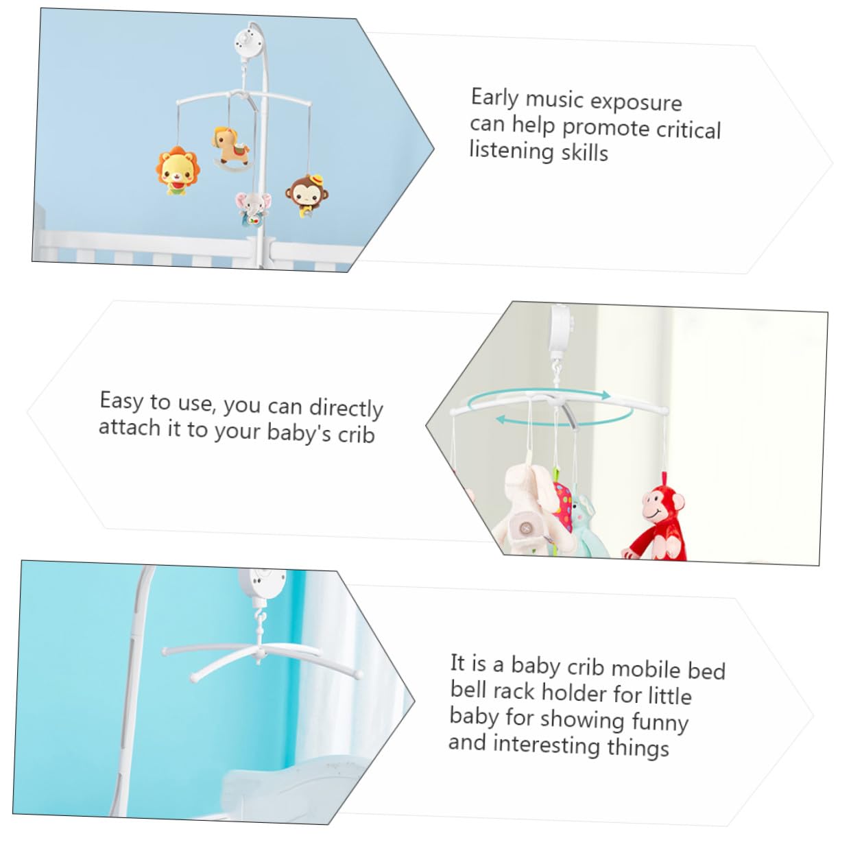 1 juego Móvil Musical para Cuna con Soporte y Accesorios para Bebés Decoración de Cuna para Estimulación Visual y