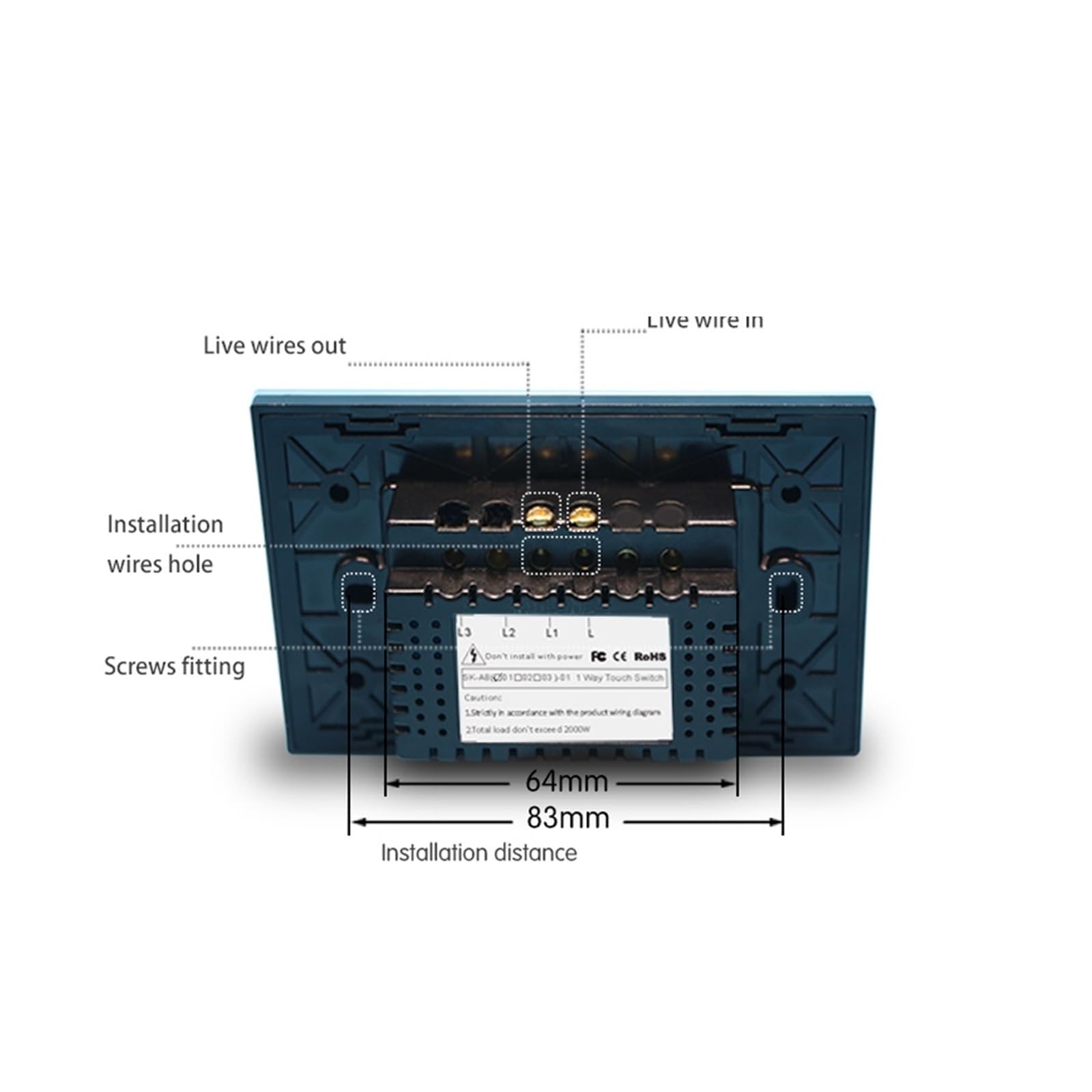 Timbre de puerta con panel táctil de cristal, pantalla de reinicio, interruptor de pared.(Black)