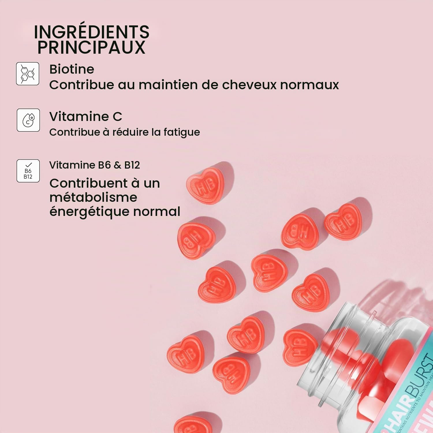 HAIR BURST Gummies Biotine Croissance des Cheveux - 2 Mois | Vitamines cheveux, peau & ongles - biotine haute dose, réduit la casse & favorise des cheveux plus épais