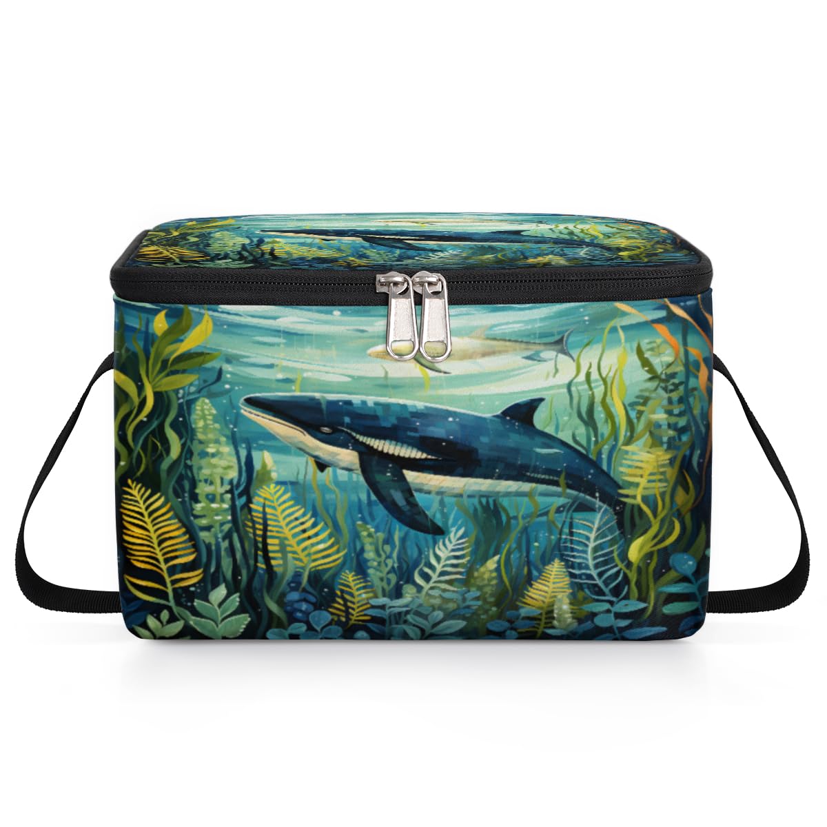 Ocean Animal Lunch Bags for Women Men 9 Cans, Hot & Cold Food Delivery Bag Insulated Grocery Bag Insulated Lunch Box Seaweed Cooler Bag for Office Work Picnic Beach
