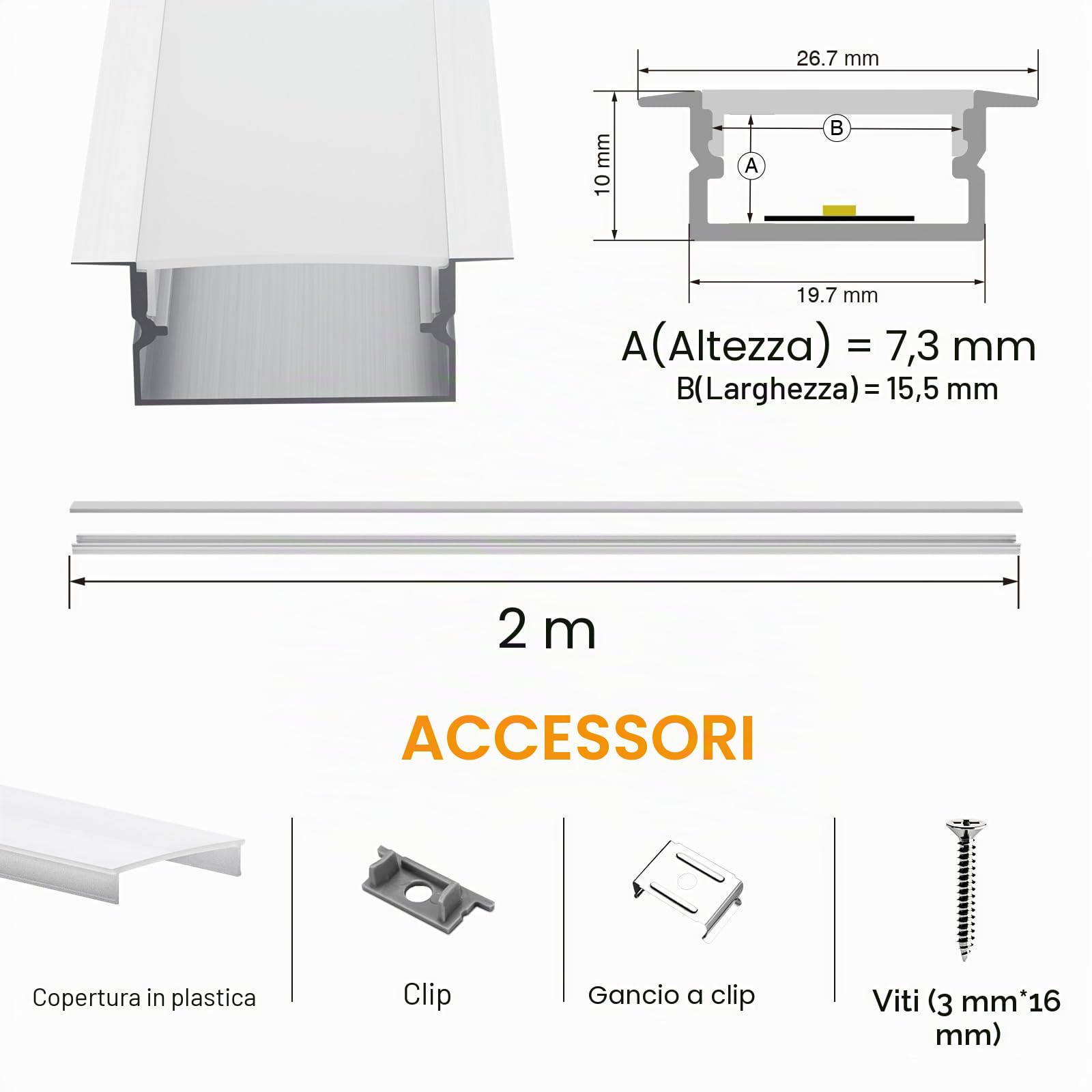 20× Profili per Strisce LED da 2 M in Alluminio （Totale 40 M）， Canalina led con Copertura Opaca, Compatibile con Strisce led di Larghezza Inferiore o Uguale a 15 mm - 26.7 x 10 MM (SL02, 20*2M=40M)