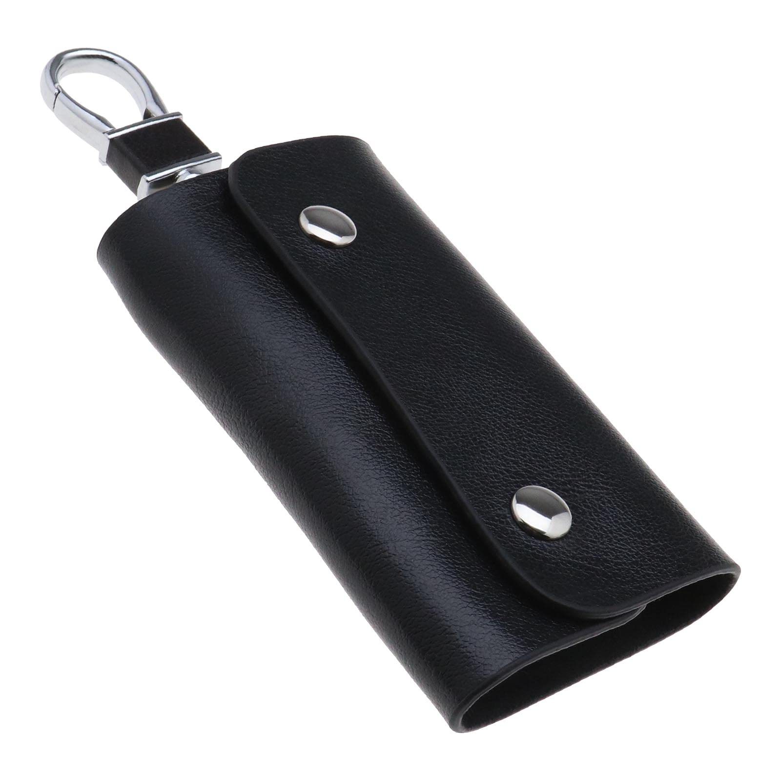 Be In Your Mind Black Portable Leather Key Case Holder Organizer Storage Pouch Bag With 6 Key Hooks And Keychain Snap Closure For Hanging Keys 10.5X5.5cm