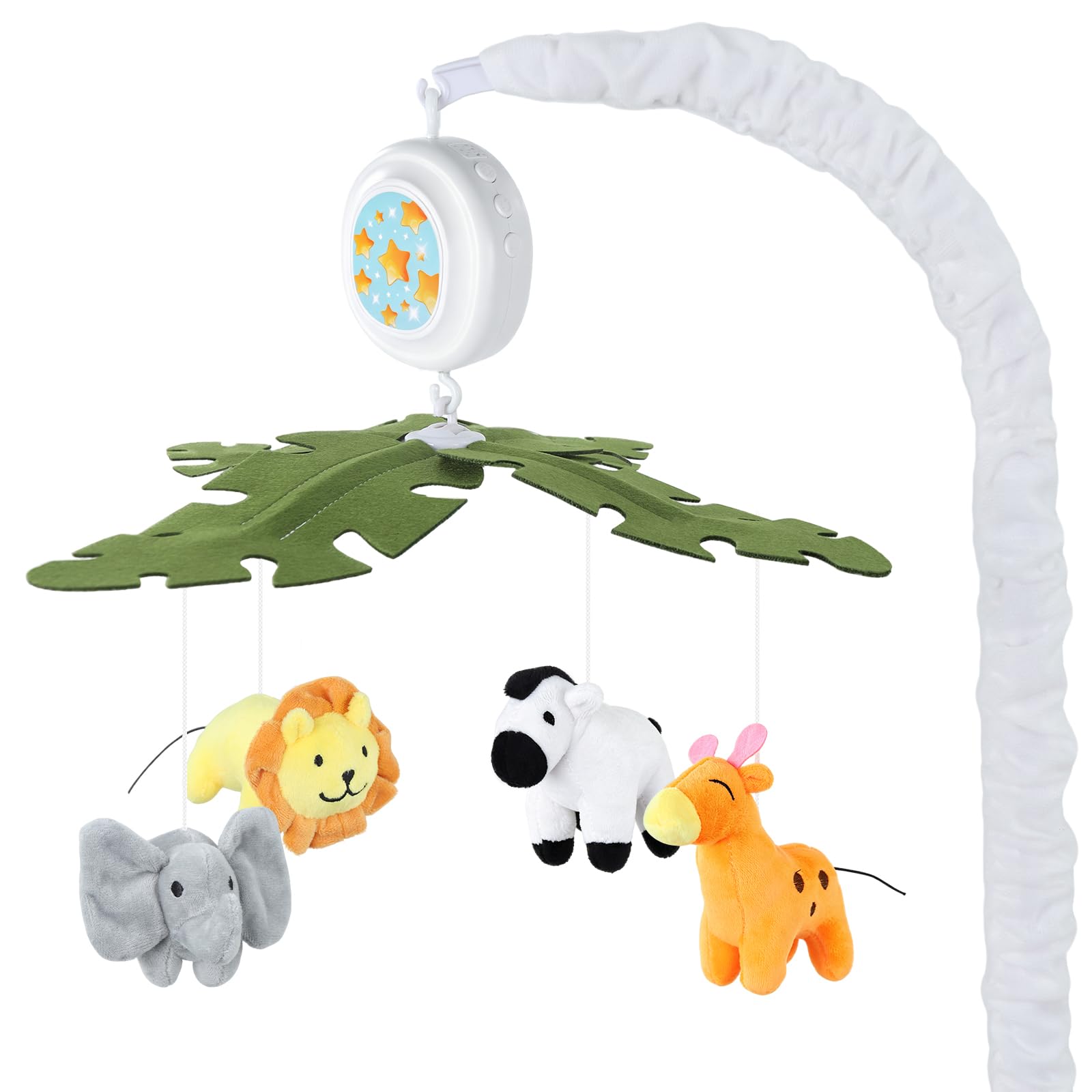 Orzbow Mobile bébé avec musique et lumière, blanc | Lit bébé mobile avec minuterie projecteur et télécommande, installation facile, mobile bébé pour lit pour garçons et filles