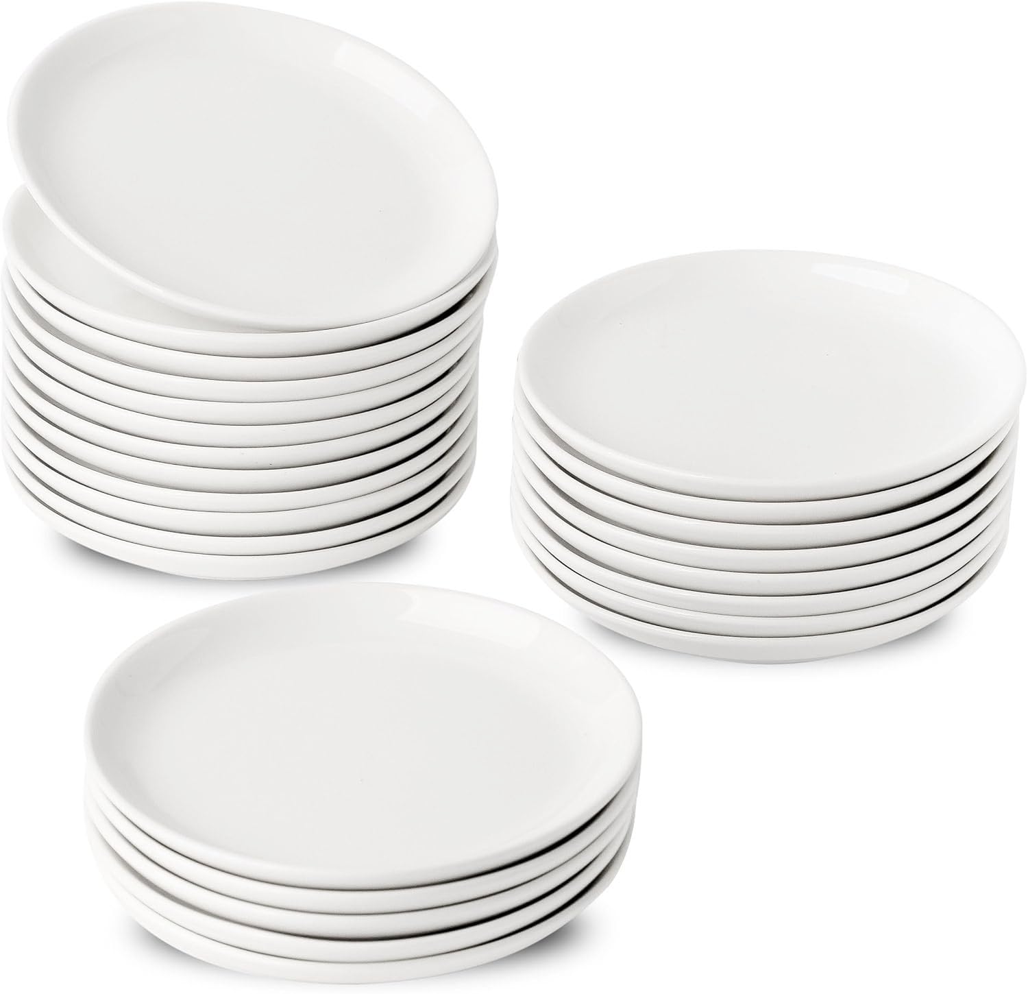 25 platos de cerámica para aperitivos de 5.6 pulgadas, pequeños platos de postre, platos de cena, platos redondos ligeros blancos para pan, mantequilla, juegos de platos de vajilla