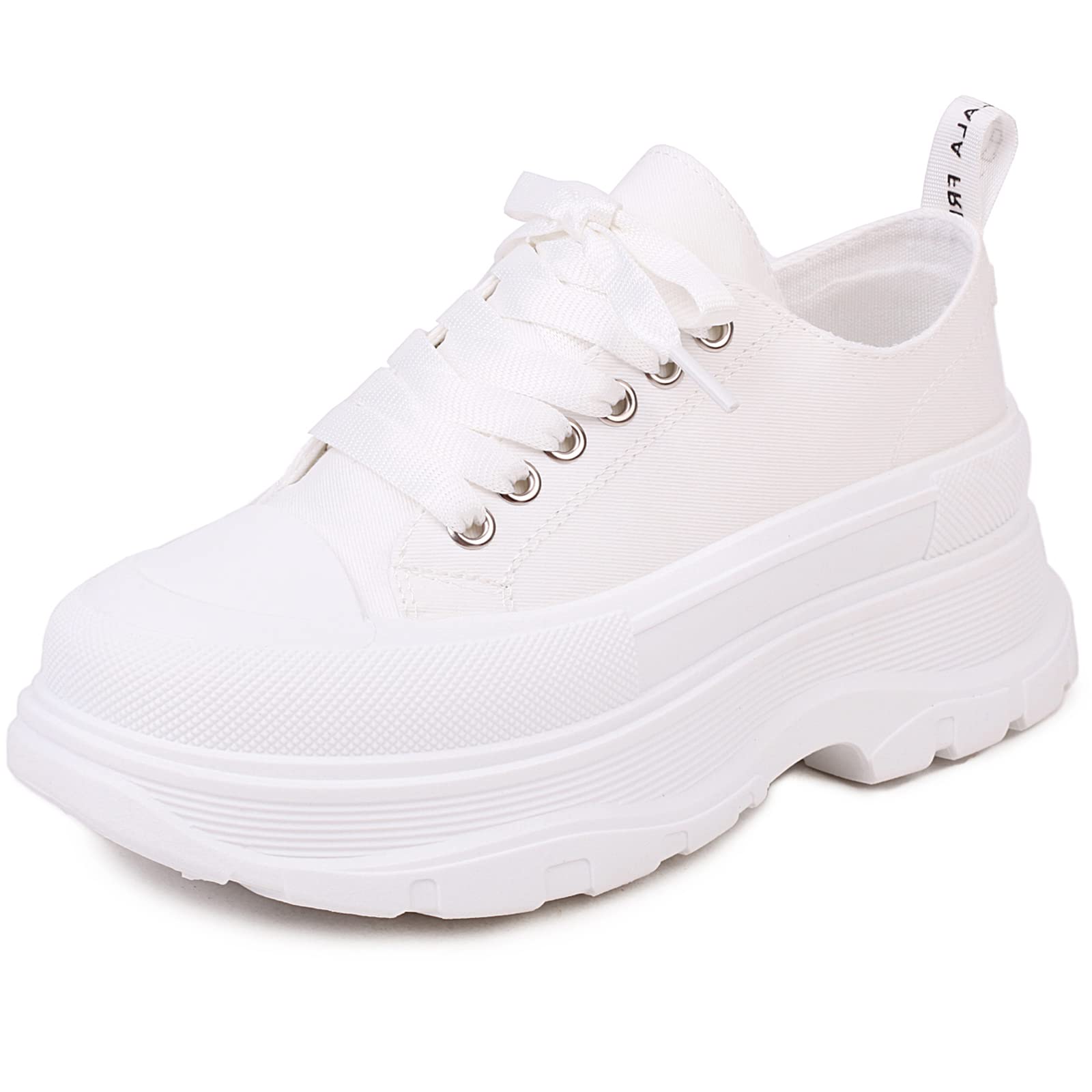 MASIKA Women's Fashion Sneakers, Espadrilles, Wedge Sneakers, Black Lace Up Sneakers, Gothic Platform Sneakers, Wedge High Heel Daddys. Cosplay White Platform Sneakers., White, 5