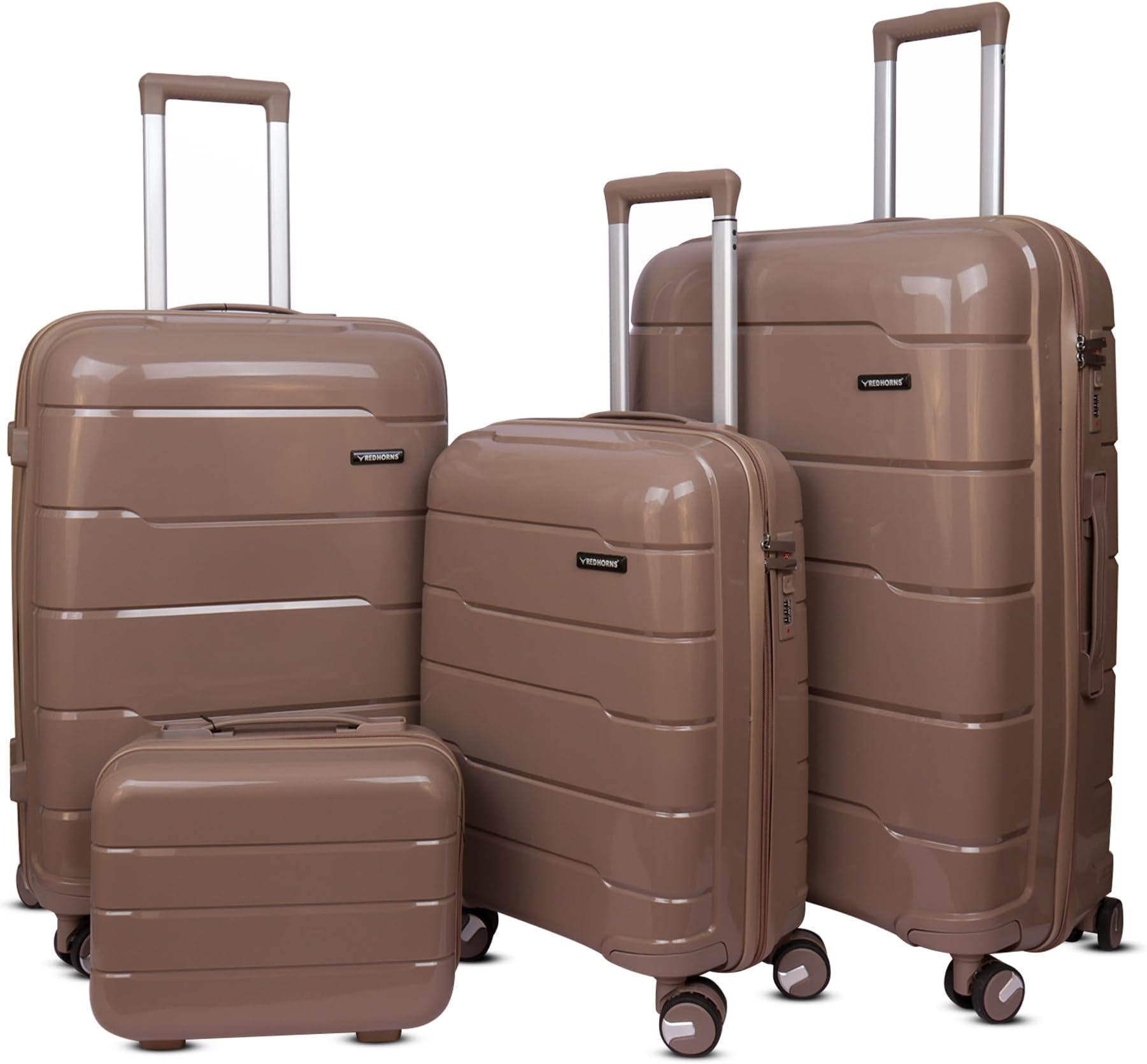 Trolley Bags for Travel Set of 4 Suitcases (28", 24", 20", 14") - Polycarbonate Cabin & Check-in Luggage with 8 Spinner Wheels & Number Lock - Champagne