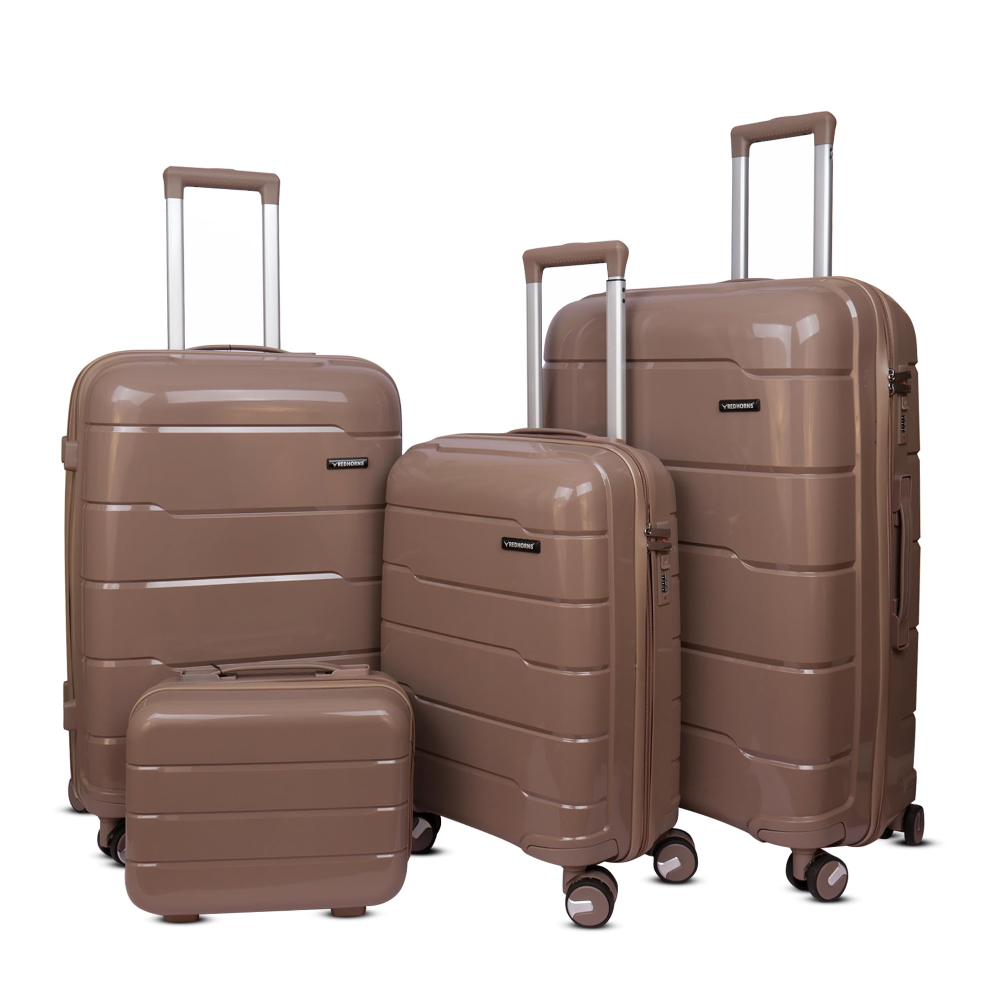 REDHORNSTrolley Bags for Travel Set of 4 Suitcases (28", 24", 20", 14") - Polycarbonate Cabin & Check-in Luggage With 8 Spinner Wheels & Number Lock - Champagne