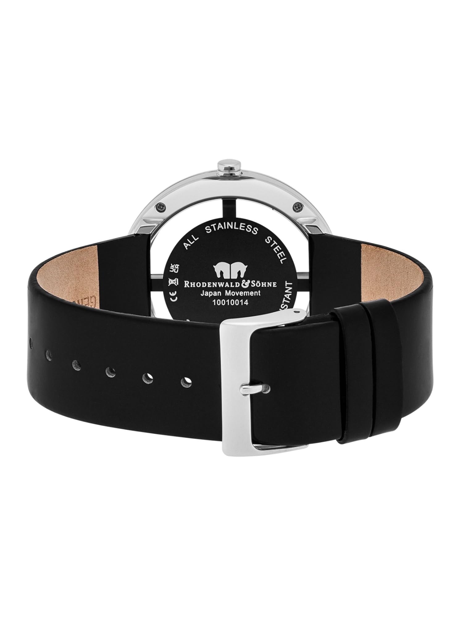 Rhodenwald & Söhne Lucrezia Damenuhr Edelstahl Silber 3 ATM Quarzwerk | verziert mit Kristallen,Echtlederarmband,schwarz,Fashionuhr,analog,Frauen,Skeletonoptik,Mineralglas