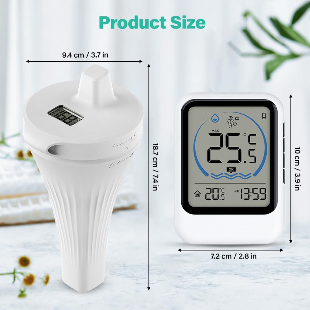 Thermomètre Piscine, Thermomètre de Piscine Flottant sans Fil Radio avec Moniteur, Étanchéité IP68 – Pour Baignoires, Aquariums, Piscines et Bassins
