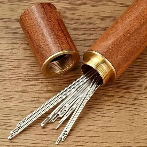 30Counts Self Threading Needles with Wooden Needle Case,Easy to Thread The Needle,Multi-Purpose Household Hand Sewing Needle,Sewing Supplies for Home Use for DIY Embroidery Mending Sewing Projects