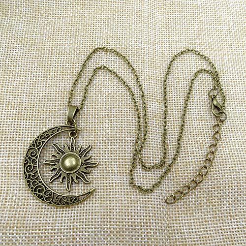 Vintage Bronze Crescent Moon and Sun Pendant Necklace Retro Swirl Filigree Unisex Jewelry Gifts3