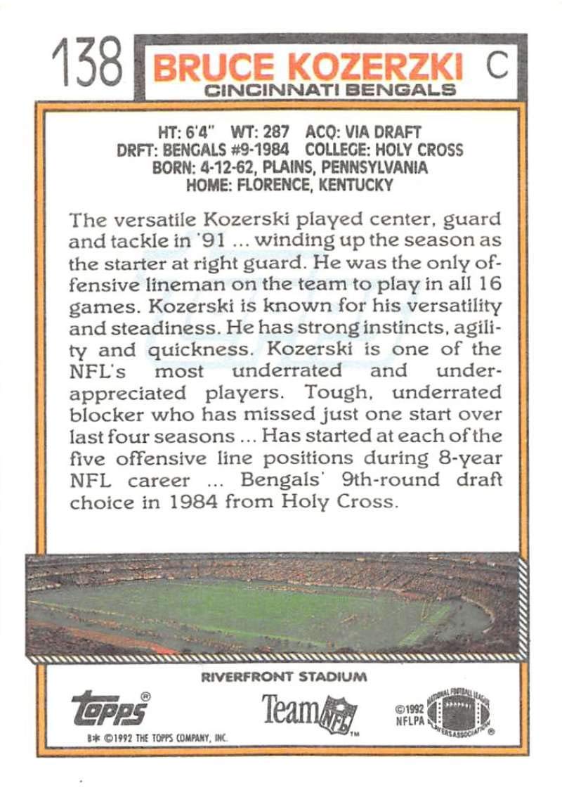 Amazon.com: 1992 Topps Football #138 Bruce Kozerski Cincinnati