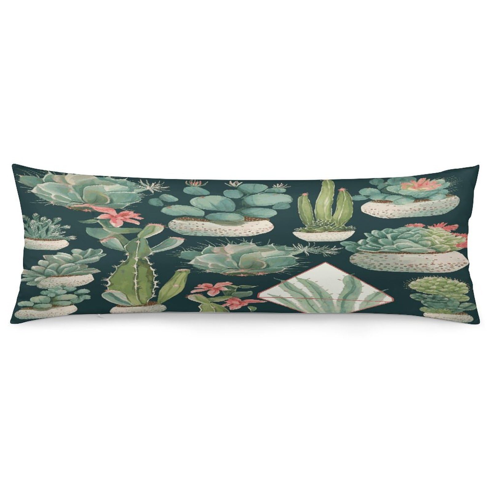 Succulent Plants and Cactus Pillowcase Decorative Body Pillow Cover Soft Full Long Pillow Case Breathable Large Body Pillowcase Cute Cozy Pillow Sham for Bed Couch Sofa 18.9 X 53 Inch