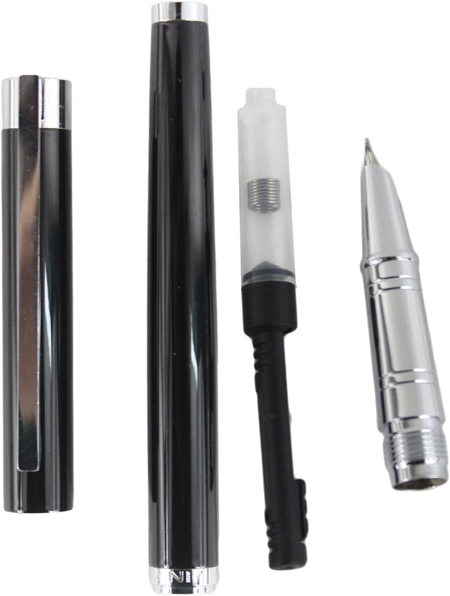 Sipliv 126 Slim Fountain Pen with Gift Box, Silver Clip, Fine Nib, Black, Glossy Black - Image 5