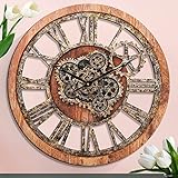 HOIBAI Wall Clock 24 Inch Large Clocks for Living Room Decor with Moving Gears Vintage Industrial St
