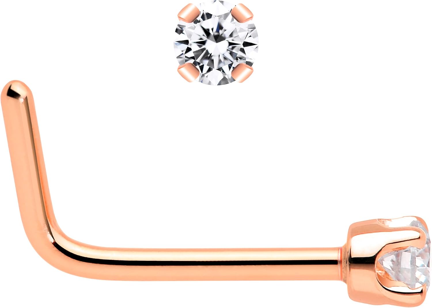 Body Candy 14k Solid Gold Nose Ring Studs -2mm Moissanite L-Shape 20 Gauge Real Rose Gold Nose Ring Piercing Jewelry - 14 K Gold Nose Stud, Nose Piercings, Gold Nose Studs for Women, Men