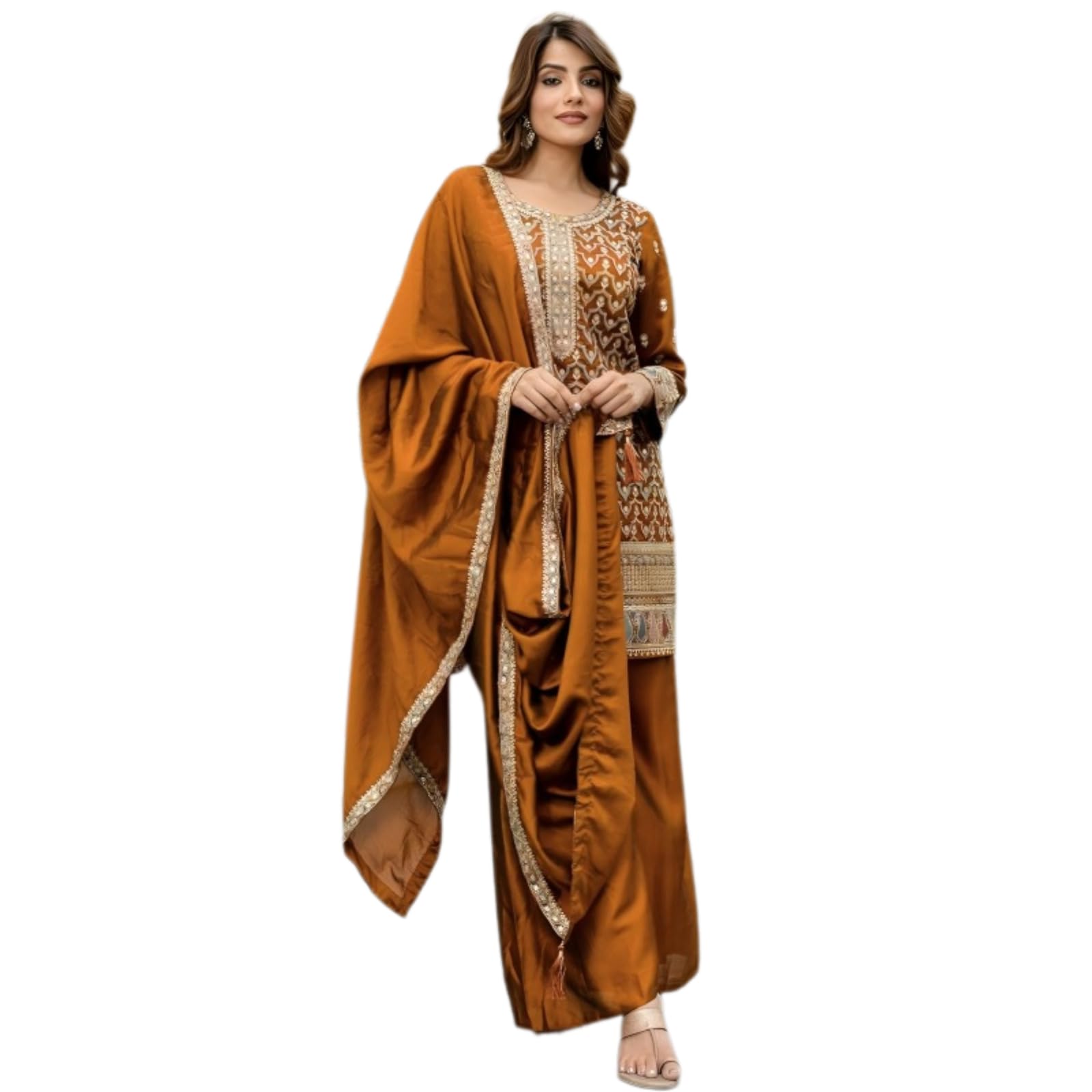 Women’s Embroidered Kurta Set with Dupatta & Palazzo Pants – Ethnic Festive Salwar Suit for Wedding Party Traditional Indian Designer Outfit-picture-26