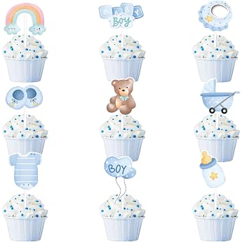 Baby Boy Baby Shower Cupcake Toppers Blue Decoration Cake Birthday Cake Topper Baby Shower Party Birthday Decoration