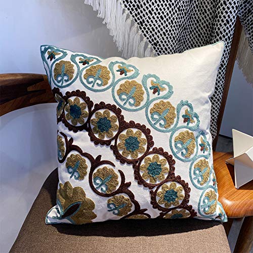 Embroidered Decorative Throw Pillows Cover 18X18 Boho Farmhouse Square Pillow Case For Couch Sofa Bed, Plant Floral Patterns Home Decor Pillows Cover, Embroidery Pattern Fall Pillow Cover #TOP6
